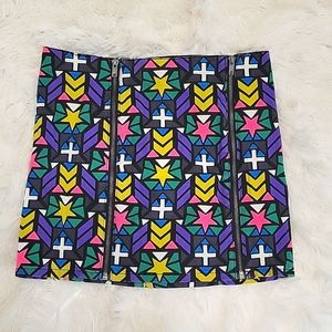 H&M Mini Cross Print Zipper Skirt Colorful Print 6 geometric zip-up Skirt